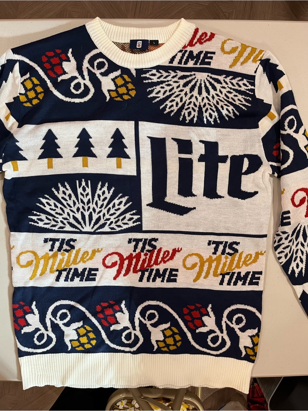 Miller Lite Navy, White & Gold Logo Ugly Christmas Sweater
